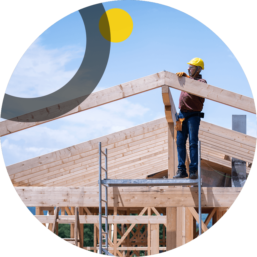 Construction worker on worksite scaffolding